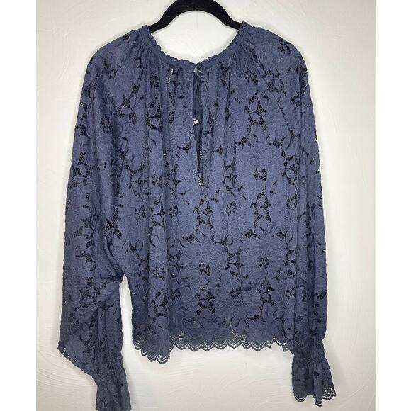 Free People Lace Blouse  Women's Size Medium Blue Eyelet Boho Top Flowy - Picture 3 of 7